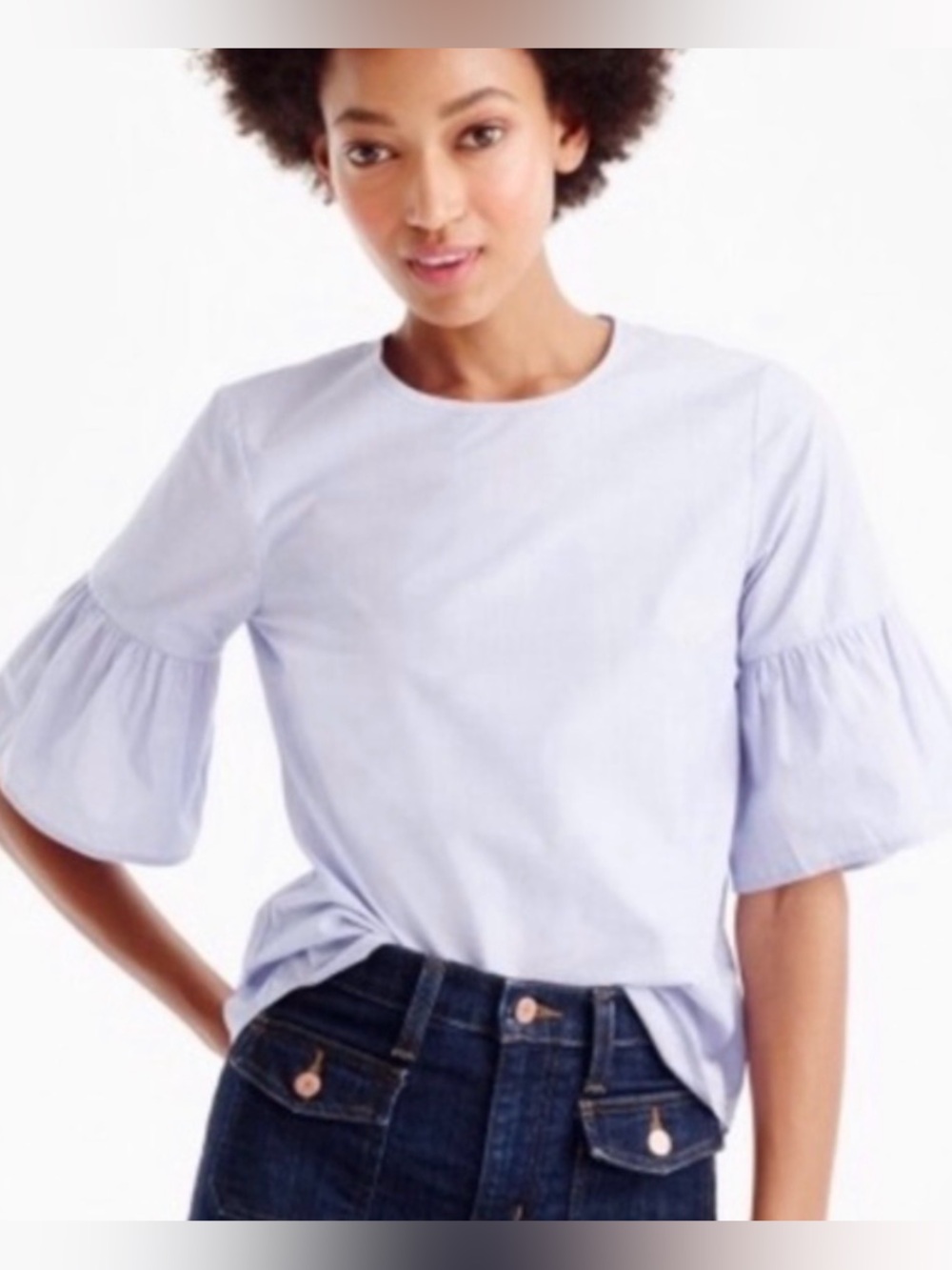 J. Crew Light Blue Ruffle-Sleeve Cotton Top